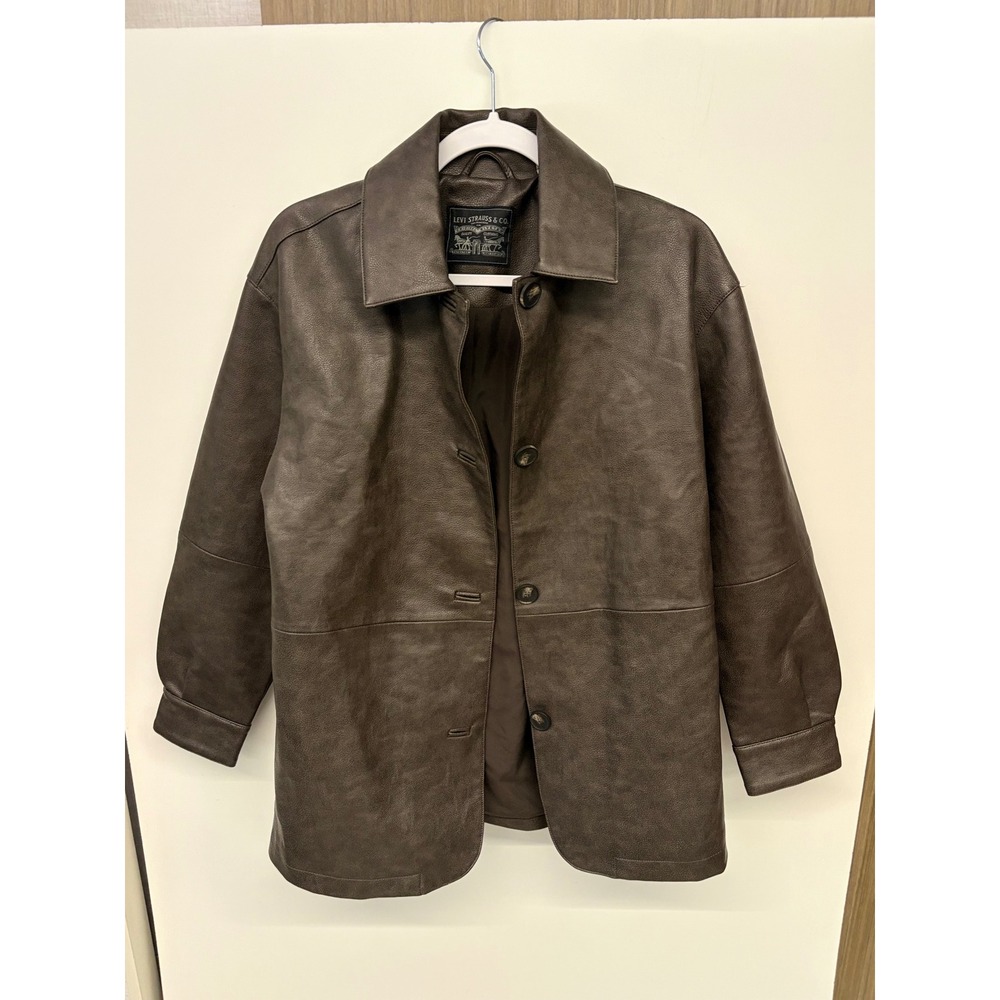 Levi 90s Style Faux Leather Jacket Brown Button Grunge Minimalist Streetwear